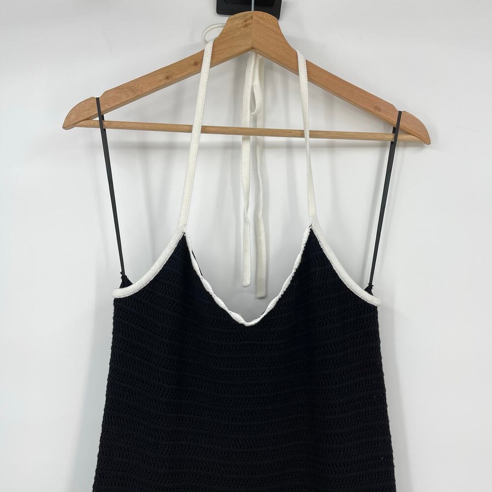 Bec + Bridge | NWT Ravyn Halter Maxi Dress in Black Crochet Knit White Trim M - Picture 7 of 16